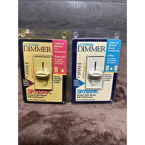 NIB Lutron Skylark Dimmer Switch S600PH -IV Ivory & S603PH AL Almond 600 Watts - Picture 1 of 13